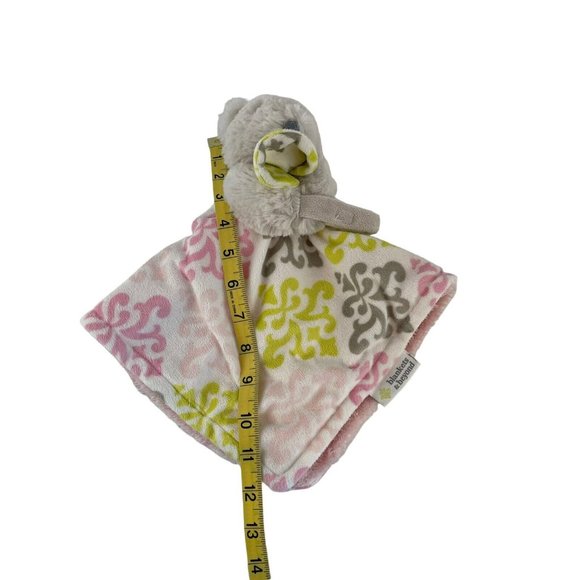 Blankets & Beyond Grey Teddy Bear Lovey Pink Green Pattern Pacifier Holder - Picture 5 of 7
